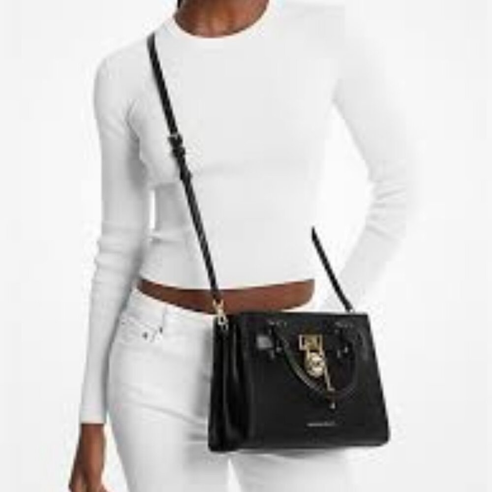 Michael Kors Bag Purse Handbag Black Leather East West Hamilton XL Tote Shoulder